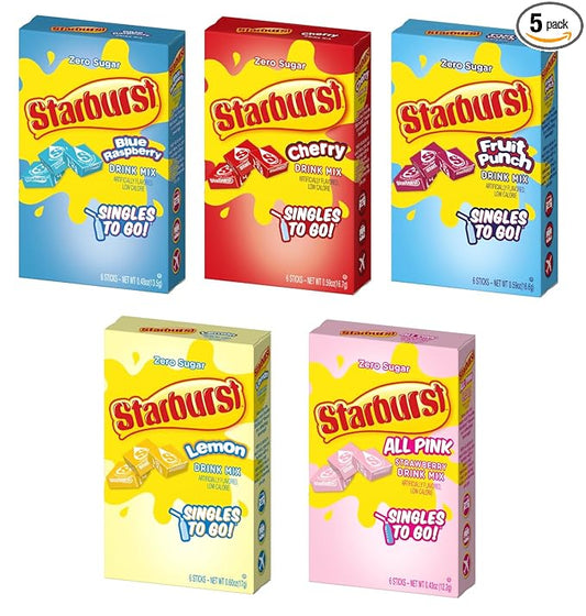 Starburst Singles to Go Variety Pack: All 5 Flavors (Raspberry, Cherry, Fruit Punch, Strawberry and Lemon) - 1 Box Each