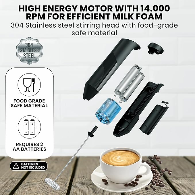Milk Frother Wand with Stand - Milk Frother Handheld Battery Operated - Electric Whisk Coffee Frothers - Drink Mixer Handheld Frother with Stand - Hand Frother for Coffee Mixer Wand