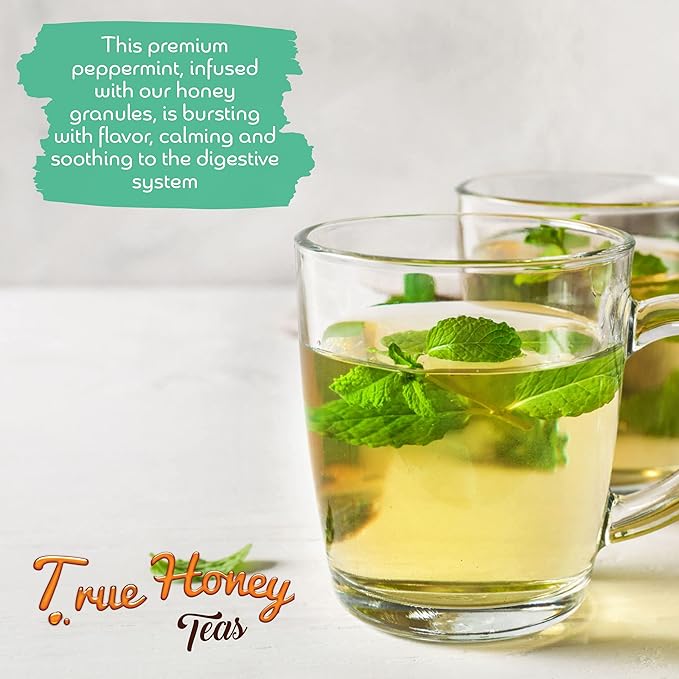 True Honey Peppermint Tea Bags - Honey Crystals Blended in Every Sachet - Healthy Digestion Nutriment - All Natural Organic Herbal Caffeine Free Tea Bag 24 Count…