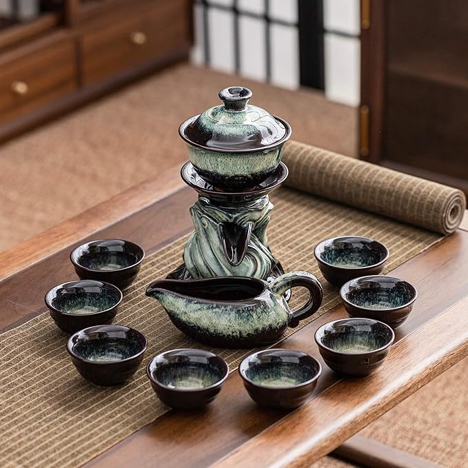 Kungfu Tea Sets Ceramic Teapot with Infuser Loose Leaf Tea Teapot with 8 cups (Gradient Hand)