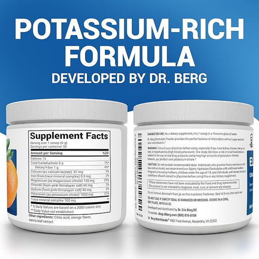 Dr. Berg Zero Sugar Hydration Keto Electrolyte Powder - Enhanced w/ 1000 mg of Potassium & Real Pink Himalayan Salt (NOT Table Salt) - Orange Flavor Hydration Drink Mix Supplement - 50 Servings
