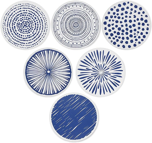AD Set of 6 Coasters for Drinks Absorbing Round Ceramic Stone Coaster with Cork Base,Tabletop Protection Mat for Mugs and Cups,Office,Kitchen (Doris 2)