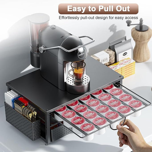 K Cup Holder, Coffee Pod Holder with 2 Tier Sliding Storage Drawer and 1 Hanging Basket for 51 Large or 73 Small Capsule,K Cup Coffee Station Organizer Accessories for Counter,Home,Office,Kitchen