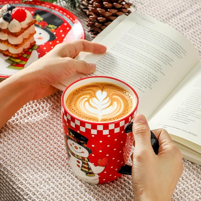 HASENSE Coffee Mugs for Valentine's Day, 15 OZ Coffee Cups Ceramic Set of 4 with Handle for Man Woman, Colorful Christmas Porcelain Coffee Cups Set for Tea, Cocoa, Milk, Latte and Cappuccino