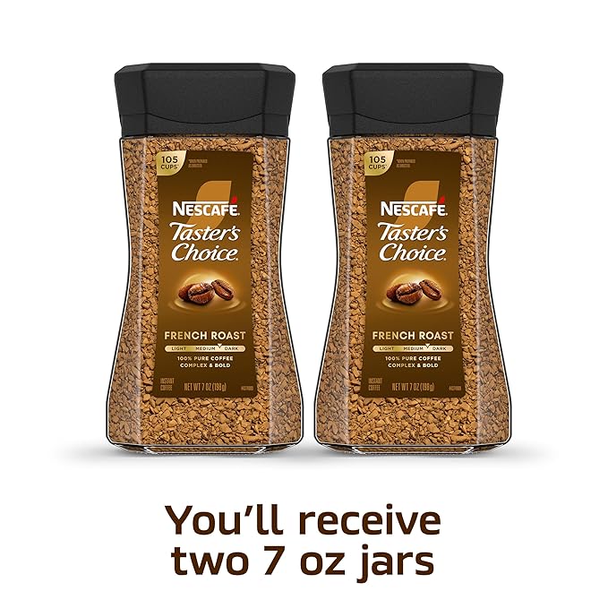 NESCAFÉ Taster's Choice Instant Coffee, Dark Roast Coffee, French Roast, 2 Jars (7 Oz Each)