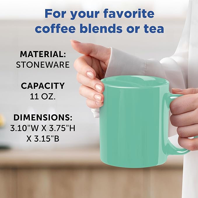 DISCOUNT PROMOS Ceramic Coffee Mugs 11 oz. Set of 10, Bulk Pack - Coffee cup set, Iced coffee cup, Gaming mug - Teal