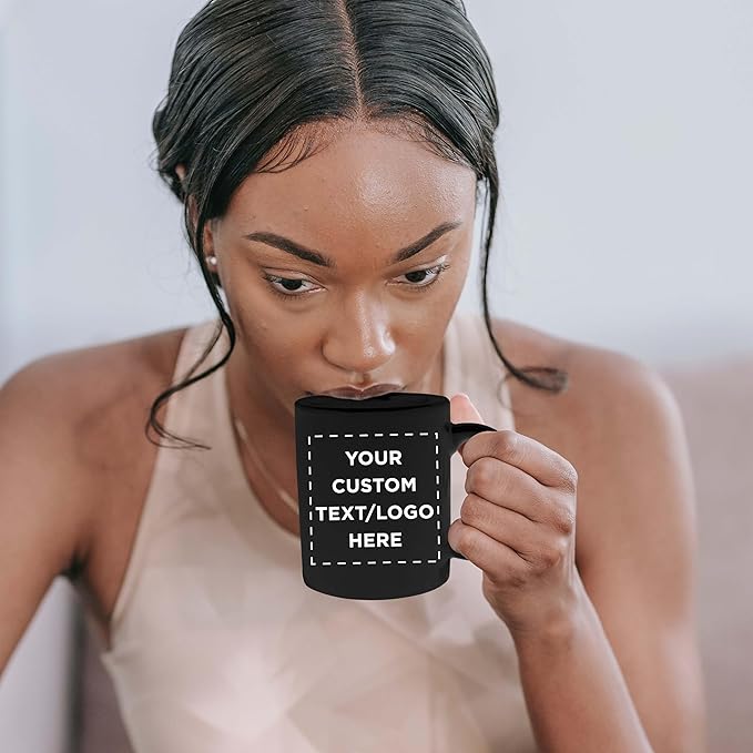 Custom Ceramic Coffee Mugs 11 oz. Set of 100, Personalized Bulk Pack - Coffee cup set, Iced coffee cup, Gaming mug - Black