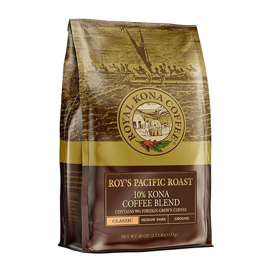 ROYAL KONA COFFEE - Medium Dark Roast Ground Coffee, Roy's Pacific Roast Flavor, 40 Ounce