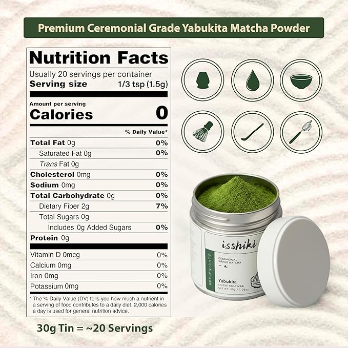 Isshiki Matcha Powder - Premium Ceremonial Grade Yabukita Green Tea from Kyoto, Japan - Exceptional Authentic Japanese Matcha - 30G - 20 Servings