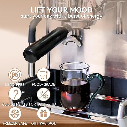 COMI Glass Coffee Cups,8oz Clear Coffee Cups Set of 6,Lightweight Glass Mugs with Colorful Handles,Heat Resistant & Explosion-Proof, Perfect for Home, Cafe, Office