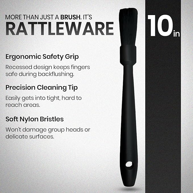 Rattleware 10" Black Espresso Machine Grinder Brush, Long Durable Handle Coffee Grinder Cleaning Brush - Ideal for Home, Cafe, Restaurant, or Hotel - Trusted by Baristas