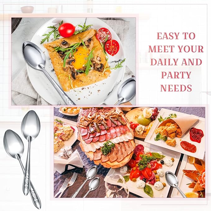 Nuogo 100 Pieces Dinner Spoons Set 6.69 Inches Silverware Spoons Bulk Stainless Steel Food Grade Tablespoons for Home Restaurant Kitchen Dishwasher Safe