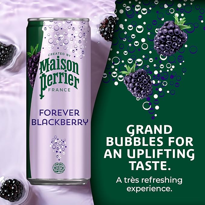 Maison Perrier Forever Blackberry Flavored Sparkling Water, 11.15 Fl Oz Cans, 8 Count, 3 Pack