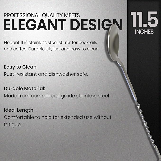 Rattleware Stainless Steel Swirl Stem Bar Twist Stirrer/Spoon - 11.5" (Pack of 12) - Commercial Grade, Ideal Gift for Drink & Coffee Enthusiasts, Ideal for Home & Professional Use