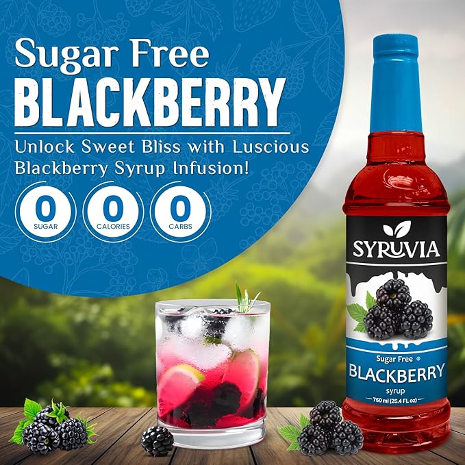 Syruvia Sugar-Free Blackberry Syrup, Flavored Syrup for Drinks, Cocktails, Lemonades, Iced Teas, and Desserts – 25.4 fl oz, With Pump