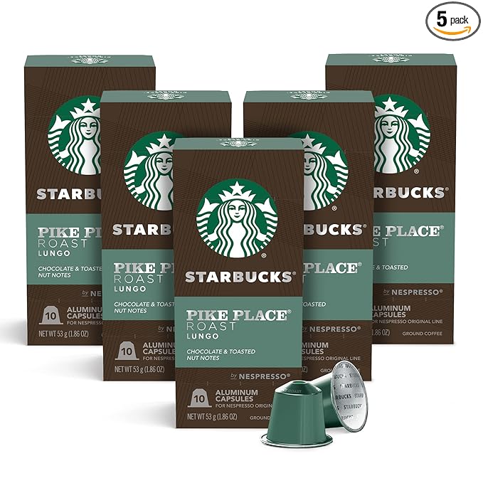 Starbucks by Nespresso Original Line, Pike Place, Medium Roast Coffee, 50-count Espresso Pods