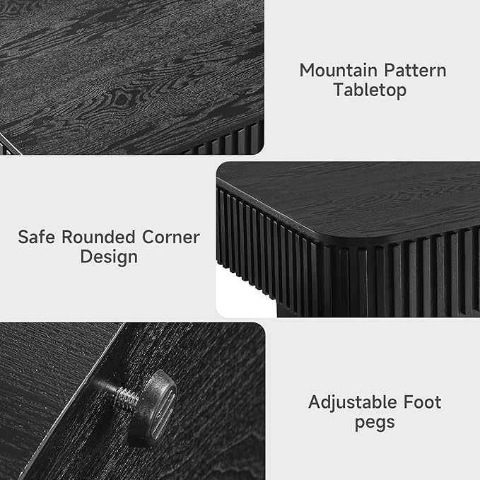 SZTHHDF Lift Top Coffee Table for Living Room,Rectangle Handmade Solid Wood Strips, Fluted Coffee Table with Hidden Storage Compartment for Small Space Office Apartment (38.6"L×26.8''W×13.8''H-Black)