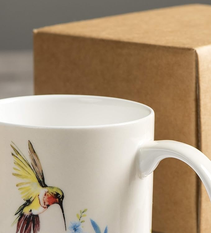 Maison d' Hermine Coffee Mug with Handles Fine Bone China Mugs Pack of One Tea Cups for Hot Beverages Cappuccino Latte Home Restaurant Office Perfect for Gift (Tropiques - Hummingbird, 12 Ounce)
