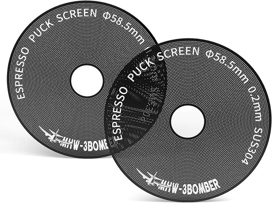 MHW-3BOMBER 58mm Espresso Puck Screen - 0.2mm Ultra Thin Espresso Puck with Round Hole - Reusable Coffee Filter for La Marzocco/Gaggia - Puck Screen 58mm with Titanium Coating FG7049B-OS