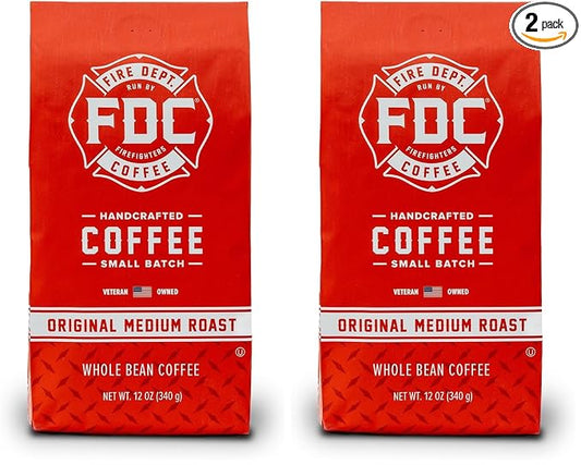 Fire Department Coffee - Gives Back to Firefighters - Original Medium Roast Coffee Beans - Balanced & Smooth - Roasted in the USA - Premium Whole Bean - Veteran Owned (12 oz, Pack of 2)