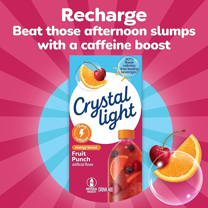 Crystal Light Energy Boost Fruit Punch Drink Mix, 10 ct On-the-Go Packets