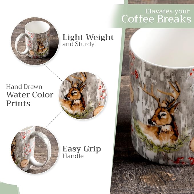 Maison d' Hermine Coffee Mug with Handles Fine Bone China Mugs Pack of One Tea Cups for Hot Beverages Cappuccino Latte Home Restaurant Office Perfect for Gift (Mountain Life - Chalet, 12 Ounce)