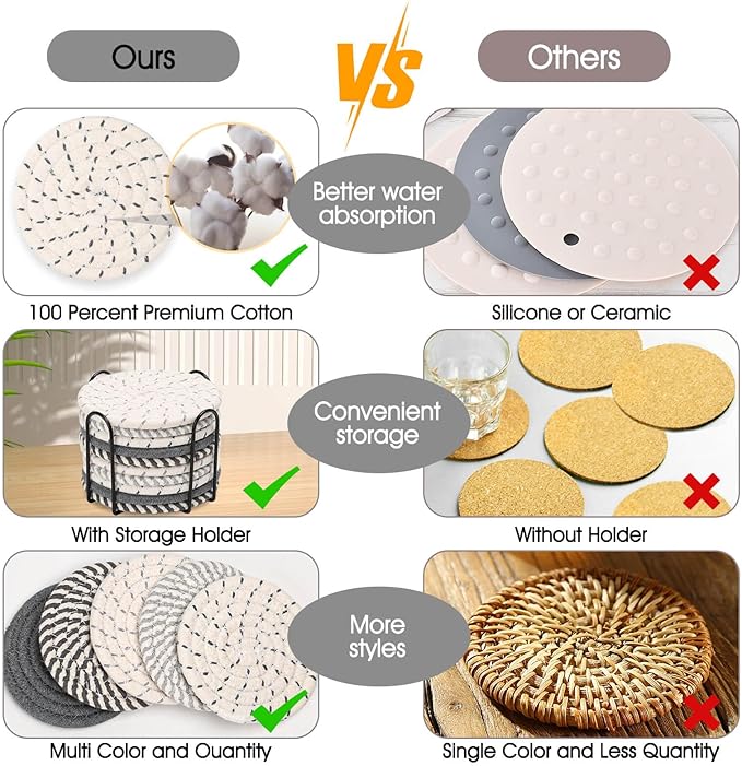 Billbotk 10 Pieces Coasters for Drinks, Absorbent Drink Coasters with Holder, Coffee Table Coaster Set for Home Decor, Apartment Decor Aesthetic, Living Room Essentials, 4.3 Inches