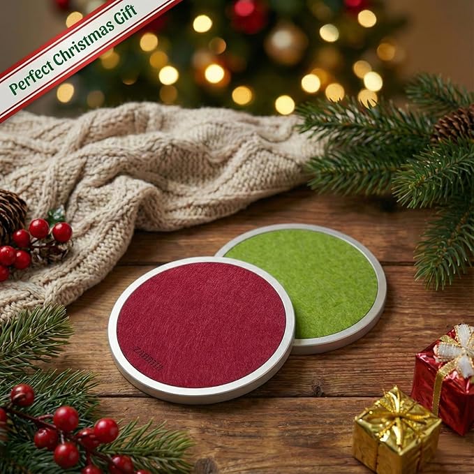 Absorbent Coasters with 1 Aluminum Base & 3 Felt Pads - 4 Inch, Replaceable Inserts, Non-Slip Metal Coaster for Hot/Cold Drinks, Home/Office/Bar Use (Carbon Black)
