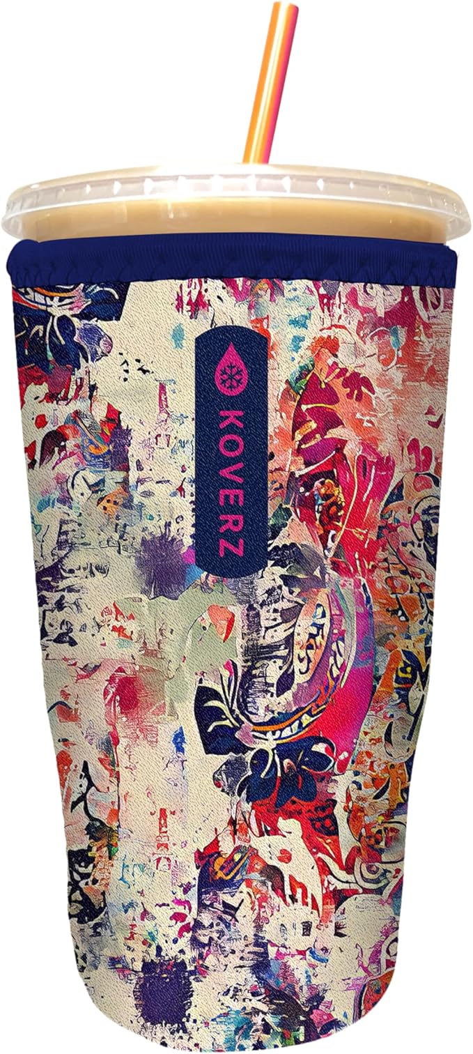 Koverz Iced Coffee Sleeve, Insulated Neoprene Cup Sleeve, Fits a 32 Oz. Coffee Cup, Washable and Reusable, Iced Coffee Accessories, Large Abstract Paisley