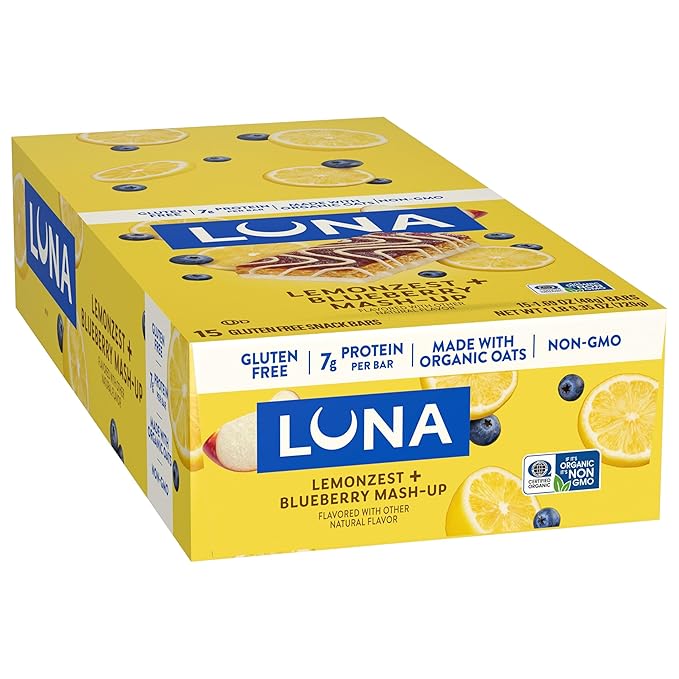 LUNA Bar - Mash-Ups LemonZest + Blueberry Flavor - Gluten Free Snack Bars - Non-GMO - Protein Bars - Made with Organic Oats (15 Pack)
