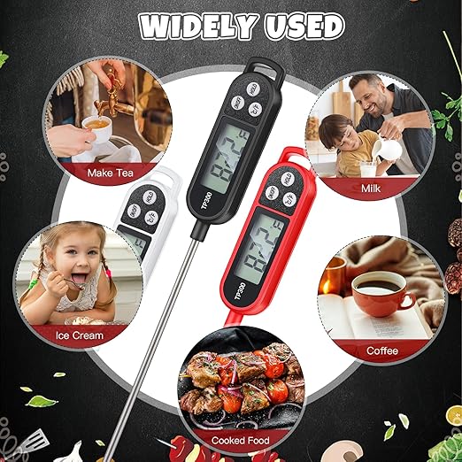 Copkim 6 Pcs Meat Food Thermometer Food with Probe Water Liquid Instant Read Digital Thermometer Kitchen Cooking Supplies for Cooking BBQ Milk Yogurt (Black,White,Red)