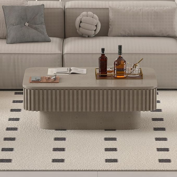 SZTHHDF Lift Top Coffee Table for Living Room,Rectangle Handmade Solid Wood Strips, Fluted Coffee Table with Hidden Storage Compartment Small Space Office Apartment (38.6" L×26.8''W×13.8''H-Grey)