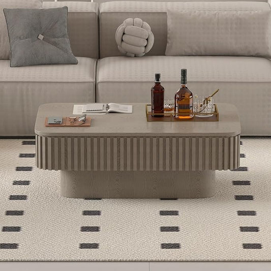 SZTHHDF Lift Top Coffee Table for Living Room,Rectangle Handmade Solid Wood Strips, Fluted Coffee Table with Hidden Storage Compartment Small Space Office Apartment (38.6" L×26.8''W×13.8''H-Grey)