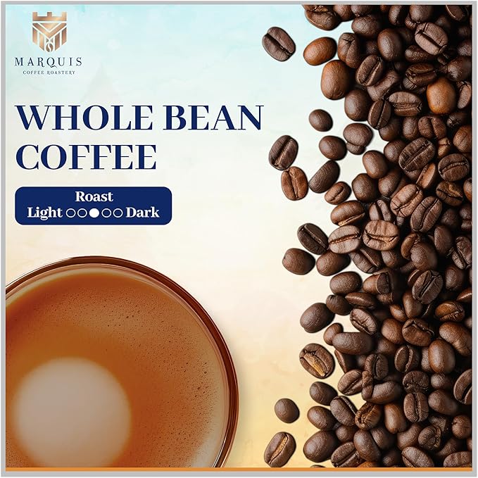 Marquis - Half Caff Coffee, Rich Blend of half Ethiopian Yirgacheffe and Half Decaf French Roast Beans, Fresh Dark Roast with a Fruity Flavor, Premium Half Caff Whole Bean Coffee, 2 lb