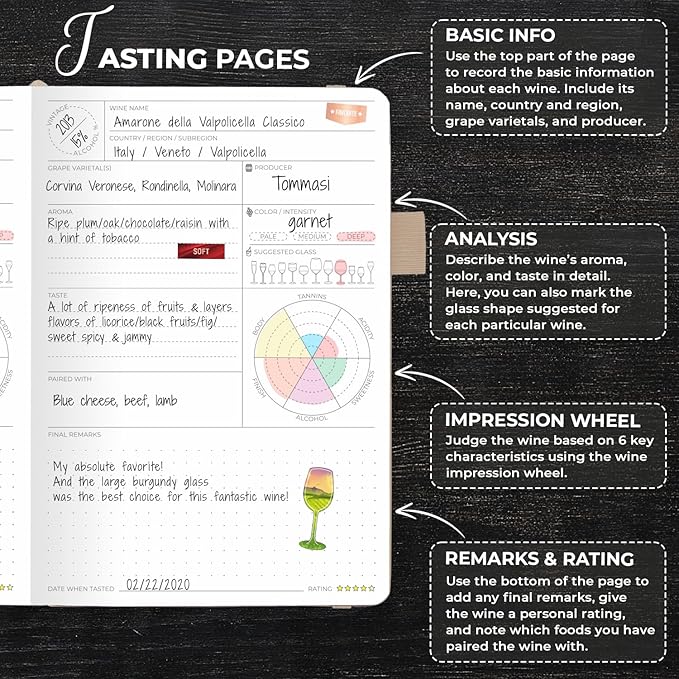 Clever Fox Wine Journal for Wine Tasting – Guided Wine Diary & Log Book with Tasting Instructions, Aroma Wheel, Food Pairing & Glass Guide – 132 Entries, Hardcover, A5 Size (Seashell)