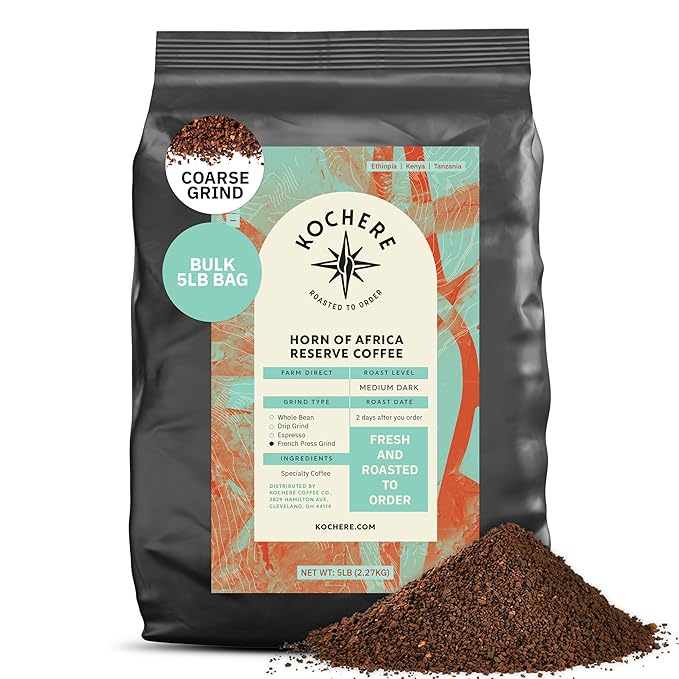 Horn of Africa Signature Reserve Espresso Blend - Medium Dark Roast Coffee Beans, Freshly Roasted To Order Coarse French Press Grind Coffee, Specialty Grade, African Espresso Beans - 5LB
