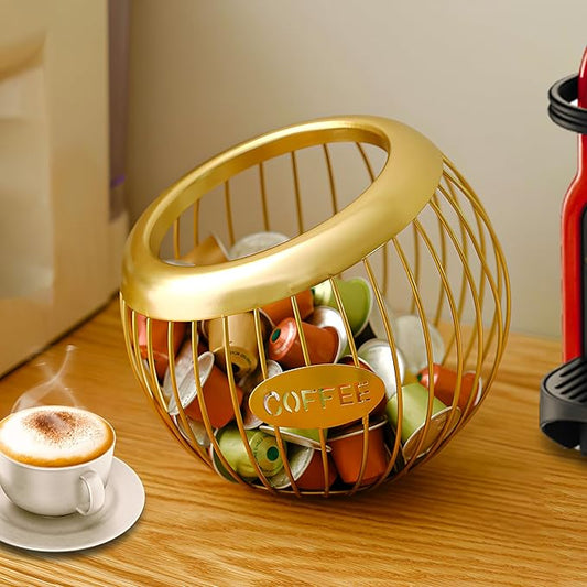 Coffee Pod Holder for Counter - Large Capacity Keurig K-Cup Organizer, Nespresso Vertuo Coffee Station Organizer, Metal Coffee Pods Storage, Coffee Bar Accessories and Decor (Gold)