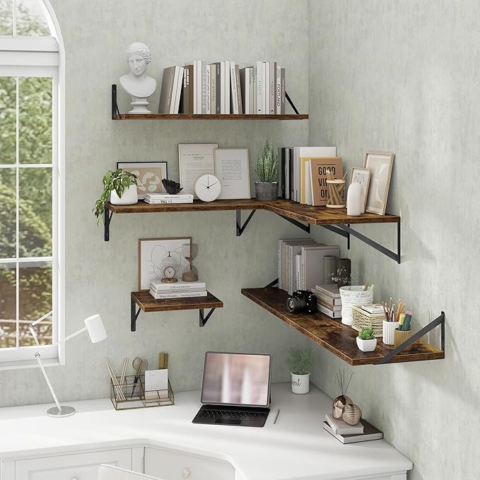Deep Floating Shelves Wall Mounted, 30"x12" Brown Wood Shelves with Brackets Set of 2 for Bedroom, Living Room, Bathroom, Kitchen, Office - Storage & Display Shelf for Decor, Books, Plants