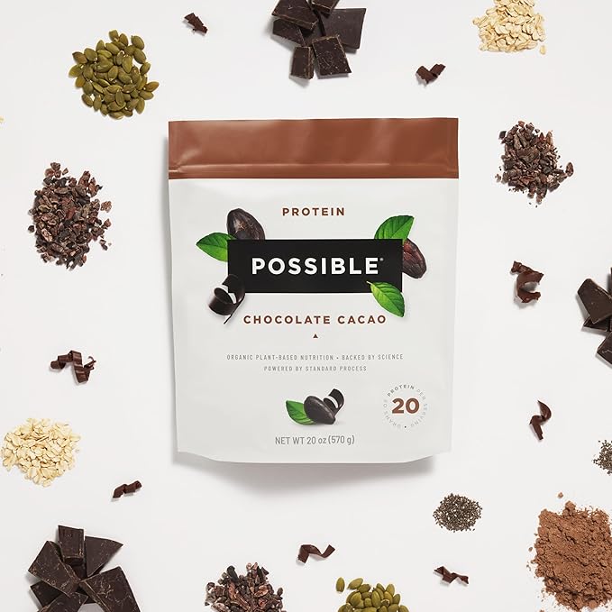Protein Powder Chocolate Cacao - 20g of Vegan, Plant-Based Protein Mix - Non-GMO, Non-Dairy, Gluten-Free - 3.5g of BCAAs - 9 Essential Amino Acids - 15-Day Supply - 1 Bag, 15 Servings