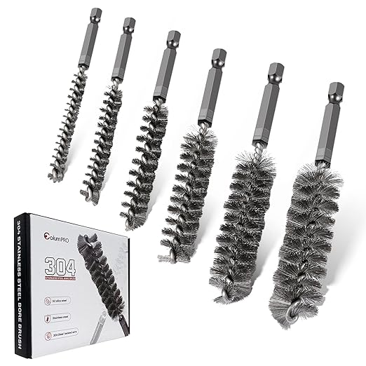6PCS 304 Stainless Steel Bore Brush Copper Pipe Cleaner, Twisted Wire Drill Brush,1/4 Inch Hex Shank S2 Steel Handle, for Power Drill Plumbing Tools