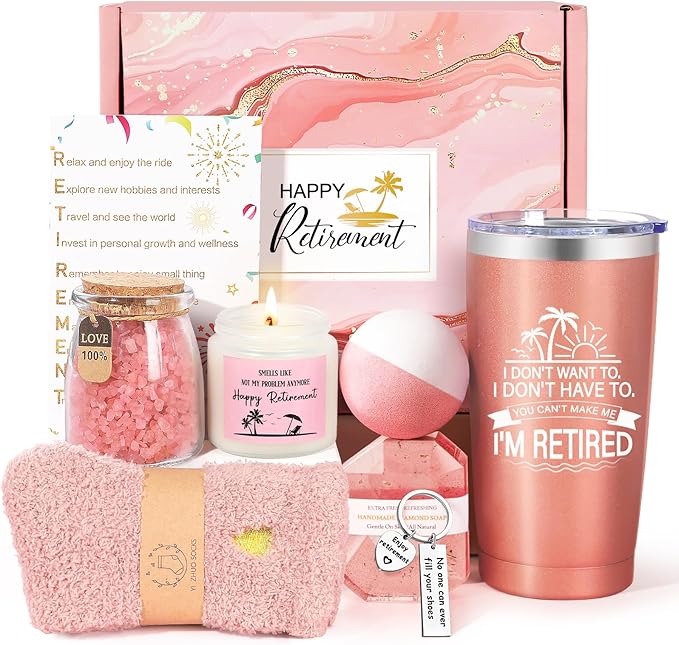 Retirement Gifts for Woman, Happy Best Retirement Gifts for Women Coworker, Teacher, Nurse, Friends, Mom, Retirees, Funny Cool 20oz Tumbler Retirements Gift Basket for Coworkers Office & Family