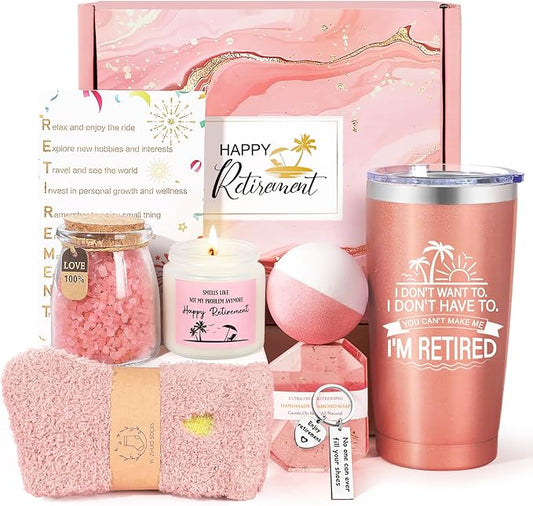 Retirement Gifts for Woman, Happy Best Retirement Gifts for Women Coworker, Teacher, Nurse, Friends, Mom, Retirees, Funny Cool 20oz Tumbler Retirements Gift Basket for Coworkers Office & Family