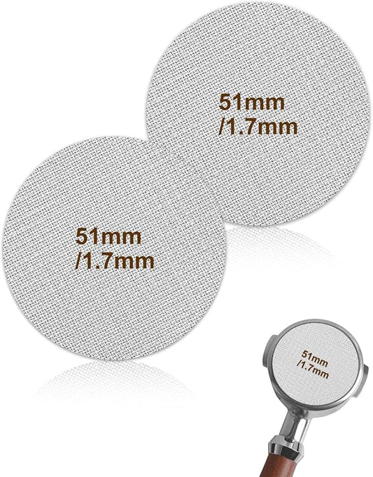 Puck Screen 51mm, Premium 316 Stainless Steel Reusable Espresso Puck Screen Filter - 1.7mm Thickness 150μm for Espresso Portafilter Filter Basket, 2 Pack