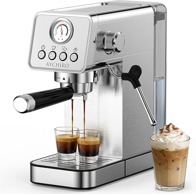 20 Bar Espresso Machine, Adjustable Espresso Machine with Milk Frother, Espresso Maker with Removable Water Tank, Compact Size for Home & Office, Cup Warmer for Home Barista