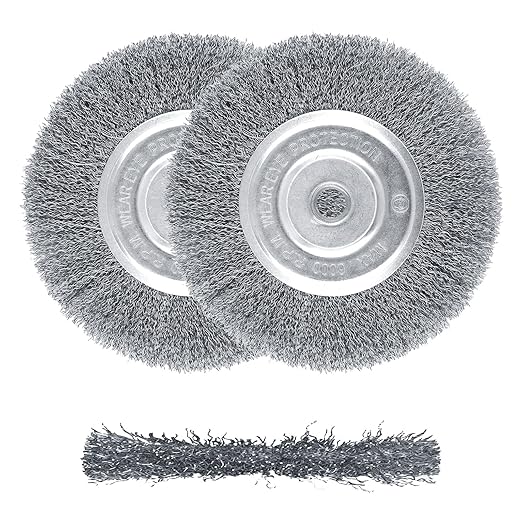 2Pcs 6 Inch Wire Wheel for Bench Grinder - ZORUNNA Wire Brush for Grinder, Fits 1/2" and 5/8" Arbor(0.0085Inch Wire Size), Efficiently Polish Rust from Assorted Car Parts.