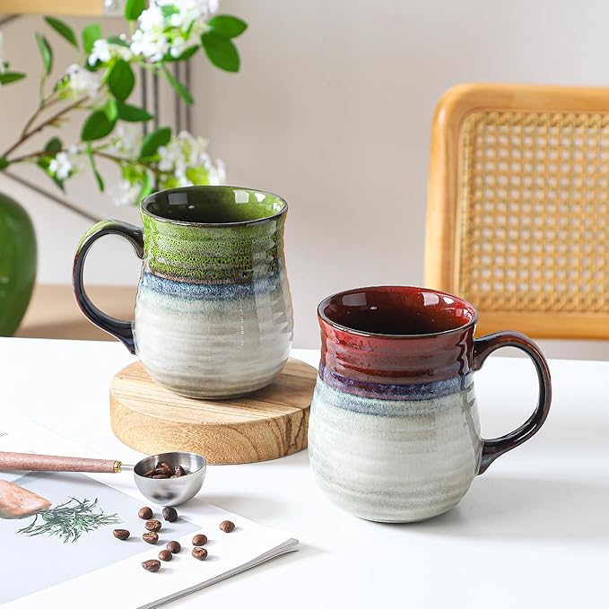 23 oz Large Ceramic Coffee Mugs, Handmade Cup with Large Handle, Big Tea and Coffee Cups for Office and Home, Microwave and Dishwasher Safe (Light Green)