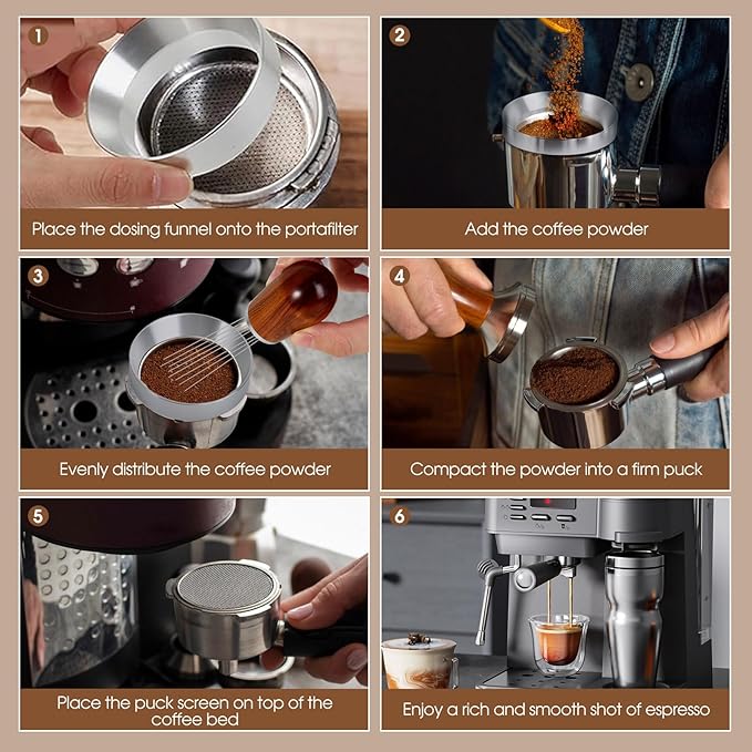 54mm Espresso Accessories Kit, WDT Tool, Dosing Funnel and Puck Screen Set, 316 Stainless Steel Needle Coffee Distribution Stirrer Fits Breville 54 mm Espresso Machines and Portafilter