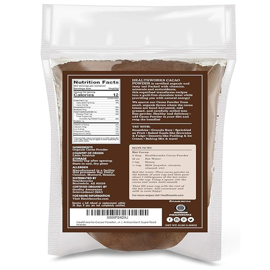 Healthworks Superfoods Organic Cacao Powder - 48 Oz / 3 Lbs - Cocoa Chocolate Substitute - Rich Choclate Flavour - Sugar-Free, Keto, Vegan & Non-GMO - Peruvian Bean/Nut Origin - Antioxidant Superfood