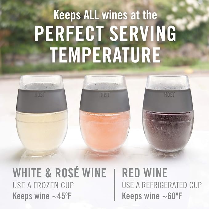 Host Wine Freeze Cooling Cups, Plastic Wine Glasses for Red and White Wines, Double Wall Insulated Freezable Drink Chilling Tumbler, Champagne Gifts for Women, 8.5 oz, Set of 4, Assorted Colors