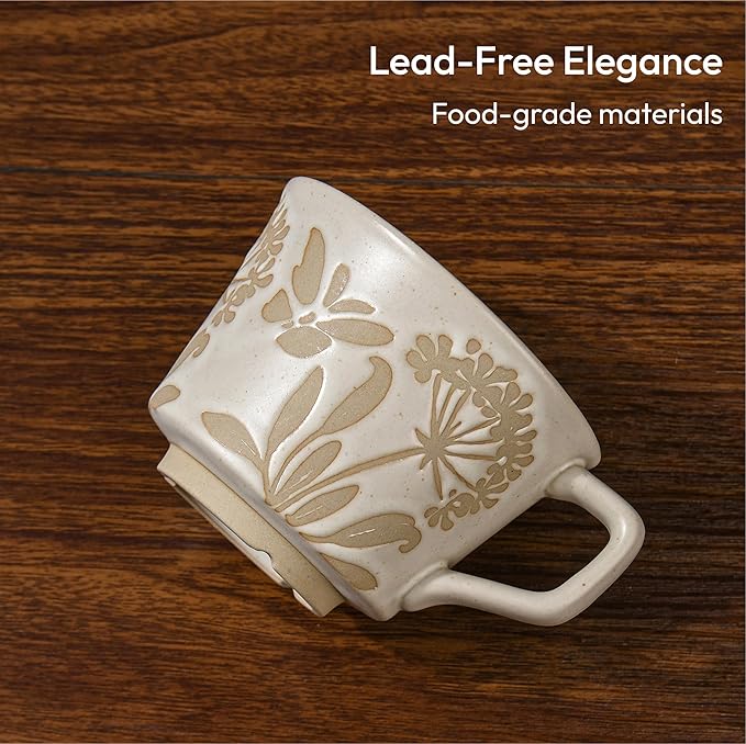 LINVIA Ceramic Coffee Mug, 12 oz Novelty Unique Teacup with Handle, Stoneware Cup for Tea Mocha Latte Cappuccino Espresso (Set of 4, Butterfly Grass Ivy and Leaf) | Novelty, Unique Teacup, Large Handle, Tea, Mocha, Latte